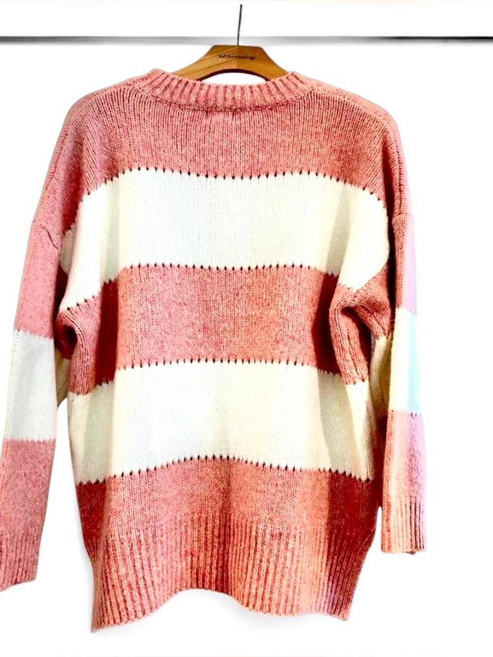 Striped Pink and White Women's Sweater - Picture 3 of 8